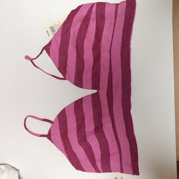 New A New Day Beach Bungalow Linen Bralette Pink Berry Striped - Picture 4 of 7